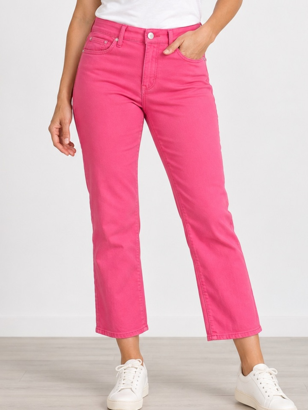 NYDJ High Rise Straight Crop Jeans Pink Size 10P Lift Tuck Cool Embrace
